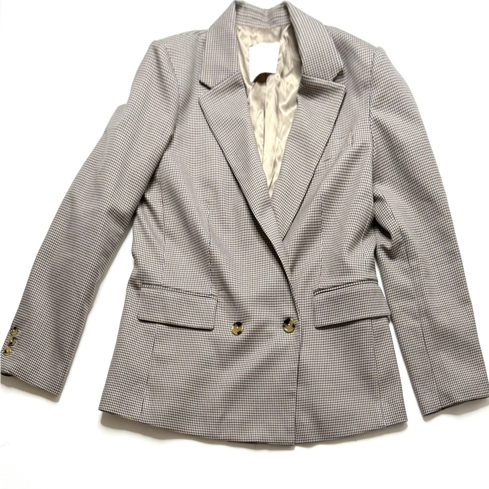 Mango Blue & Tan Houndstooth Double Breasted Blaz… - image 1